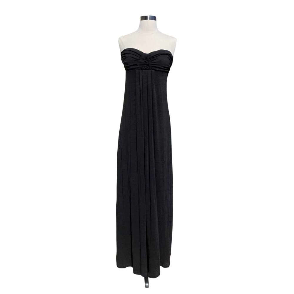 Bordeaux Anthropologie, Quiet Luxury,Black Strapless Ruched Maxi Dress Sz P-S
